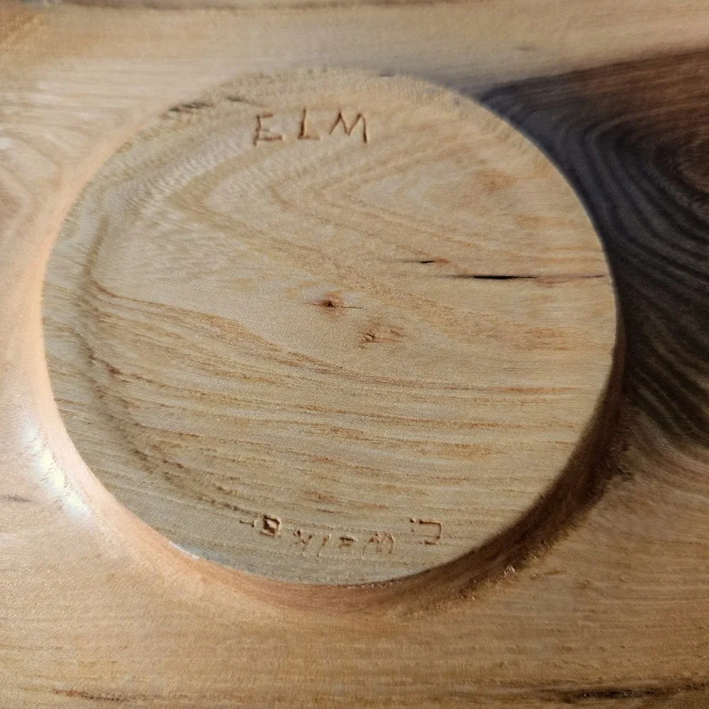 Artisan Hand Turned Elm Wood Trinket Bowl Ashtray Signed C Walker Organic Modern